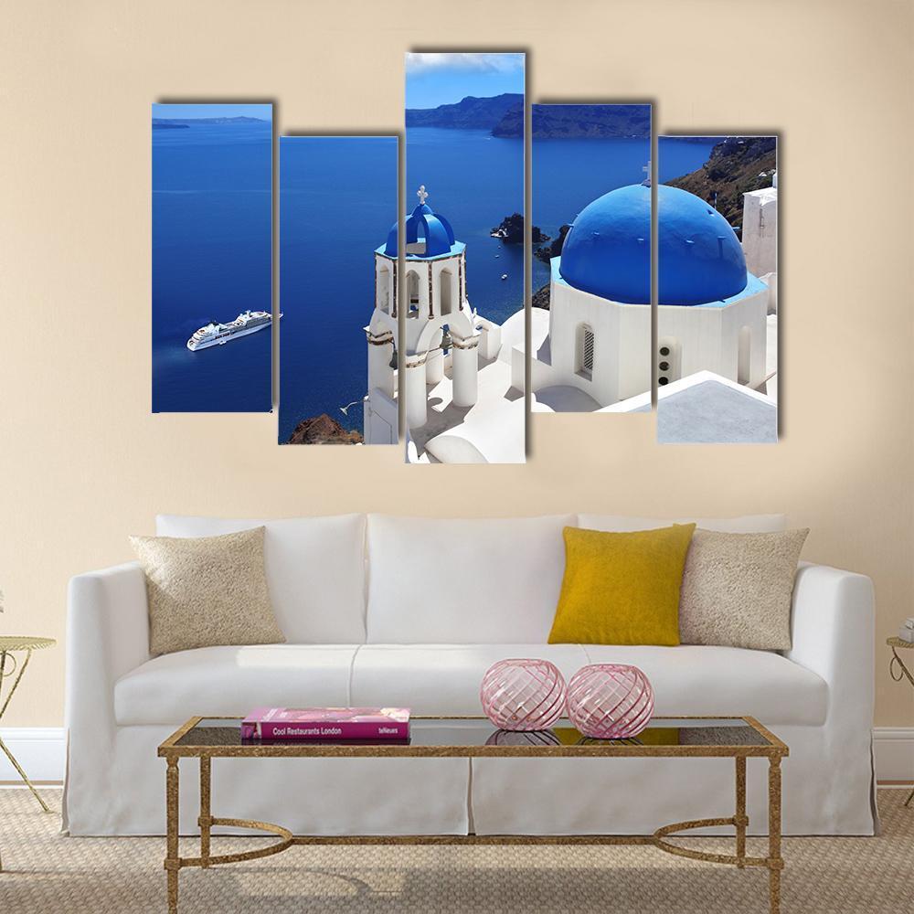 View Of Santorini With Churches And Sea Canvas Wall Art-5 Pop-Gallery Wrap-47" x 32"-Tiaracle