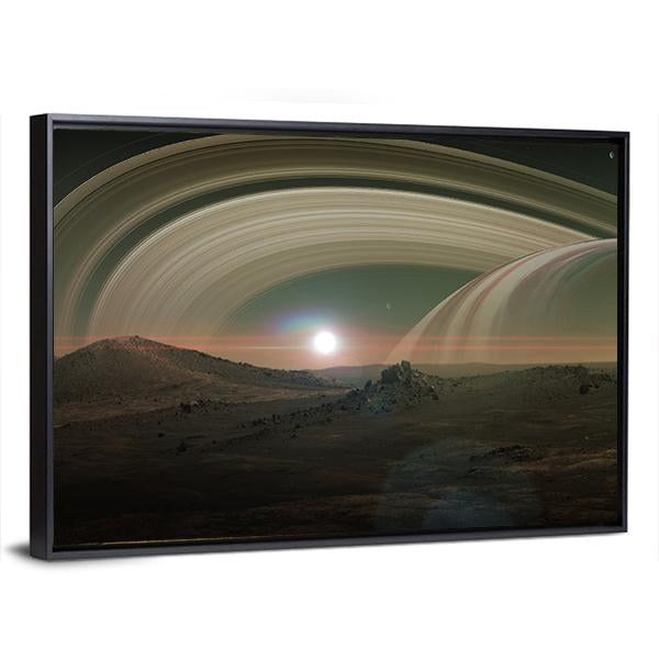 View Of Saturn From Titan Canvas Wall Art-3 Horizontal-Gallery Wrap-25" x 16"-Tiaracle