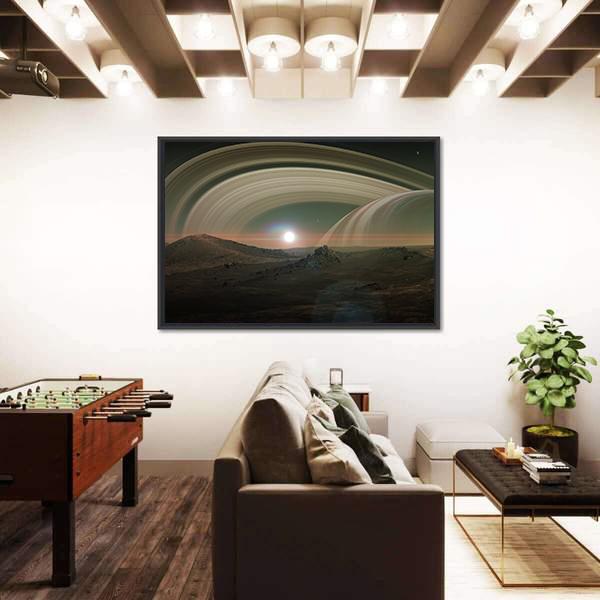 View Of Saturn From Titan Canvas Wall Art-3 Horizontal-Gallery Wrap-25" x 16"-Tiaracle