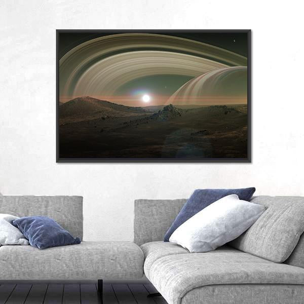 View Of Saturn From Titan Canvas Wall Art-3 Horizontal-Gallery Wrap-25" x 16"-Tiaracle
