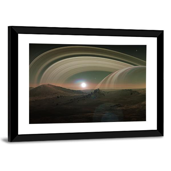 View Of Saturn From Titan Canvas Wall Art-3 Horizontal-Gallery Wrap-25" x 16"-Tiaracle