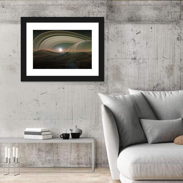 View Of Saturn From Titan Canvas Wall Art-3 Horizontal-Gallery Wrap-25" x 16"-Tiaracle