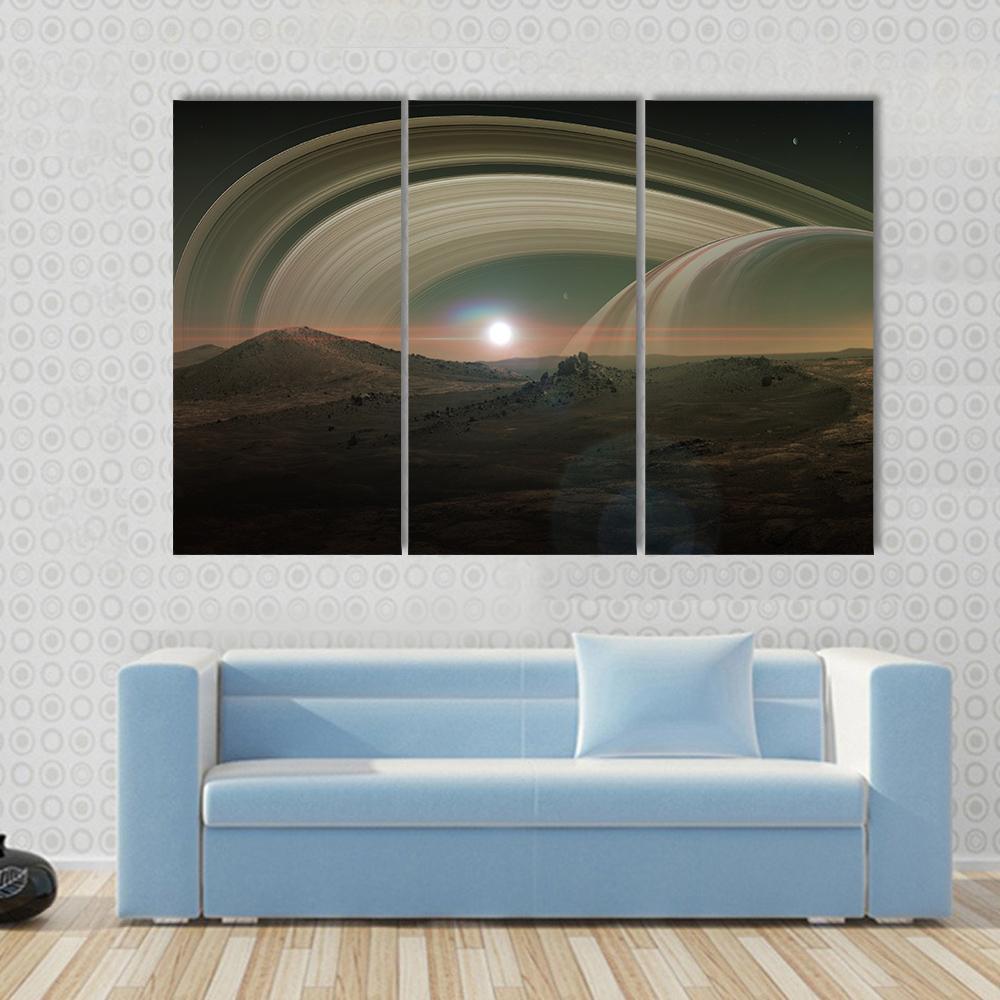 View Of Saturn From Titan Canvas Wall Art-3 Horizontal-Gallery Wrap-37" x 24"-Tiaracle