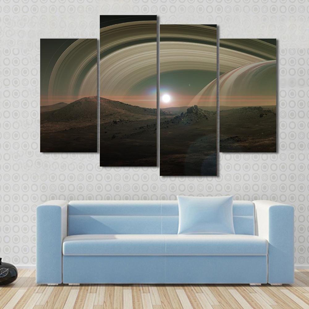 View Of Saturn From Titan Canvas Wall Art-3 Horizontal-Gallery Wrap-37" x 24"-Tiaracle