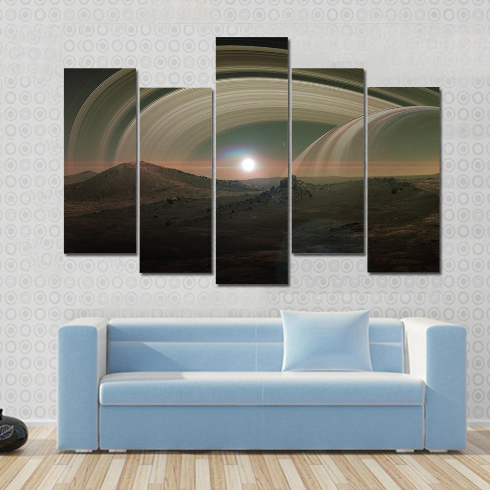 View Of Saturn From Titan Canvas Wall Art-5 Pop-Gallery Wrap-47" x 32"-Tiaracle