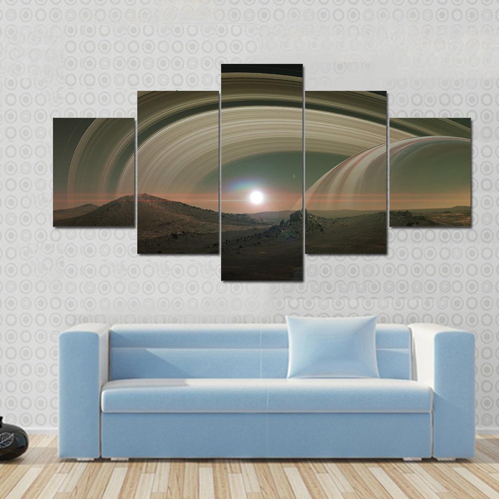 View Of Saturn From Titan Canvas Wall Art-5 Star-Gallery Wrap-62" x 32"-Tiaracle