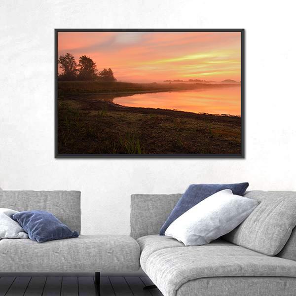 View Of Scenic Lake At Dawn Panoramic Canvas Wall Art-1 Piece-36" x 12"-Tiaracle