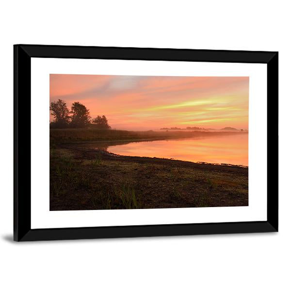 View Of Scenic Lake At Dawn Panoramic Canvas Wall Art-1 Piece-36" x 12"-Tiaracle