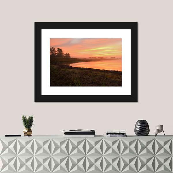View Of Scenic Lake At Dawn Panoramic Canvas Wall Art-1 Piece-36" x 12"-Tiaracle