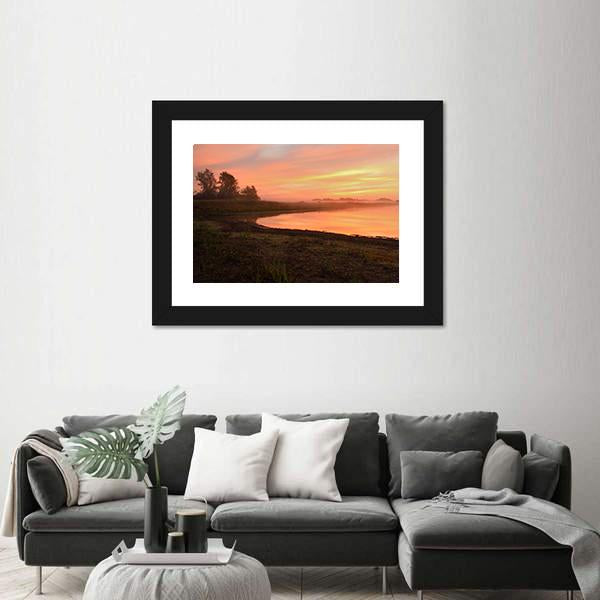View Of Scenic Lake At Dawn Panoramic Canvas Wall Art-1 Piece-36" x 12"-Tiaracle