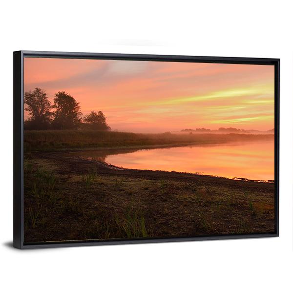 View Of Scenic Lake At Dawn Panoramic Canvas Wall Art-1 Piece-36" x 12"-Tiaracle