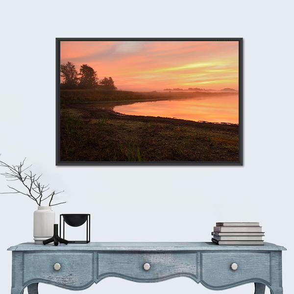View Of Scenic Lake At Dawn Panoramic Canvas Wall Art-1 Piece-36" x 12"-Tiaracle