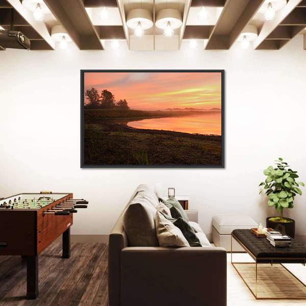 View Of Scenic Lake At Dawn Panoramic Canvas Wall Art-1 Piece-36" x 12"-Tiaracle