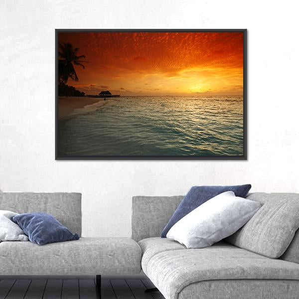 View Of Sea And Empty Beach With Palms On Sunset Canvas Wall Art-3 Horizontal-Gallery Wrap-25" x 16"-Tiaracle