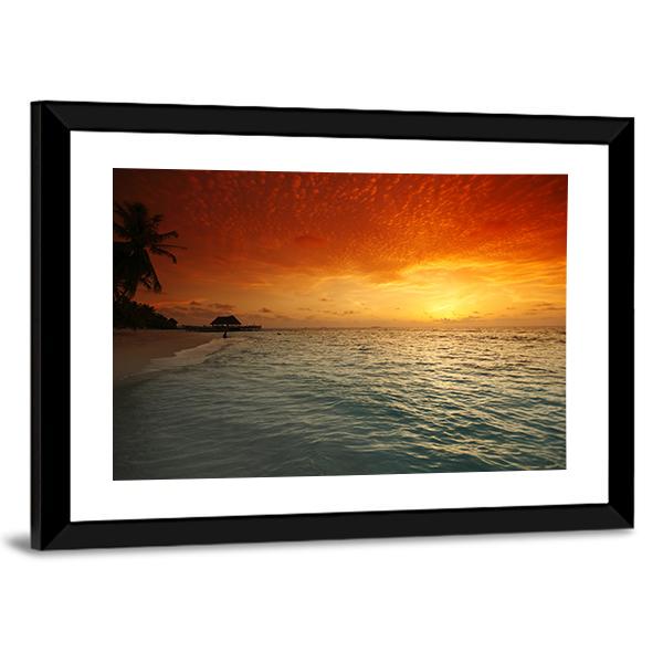 View Of Sea And Empty Beach With Palms On Sunset Canvas Wall Art-3 Horizontal-Gallery Wrap-25" x 16"-Tiaracle