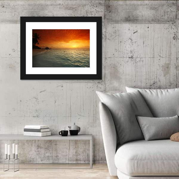 View Of Sea And Empty Beach With Palms On Sunset Canvas Wall Art-3 Horizontal-Gallery Wrap-25" x 16"-Tiaracle