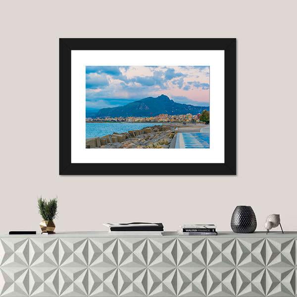 View Of Seaside Of The Sicilian City Canvas Wall Art-1 Piece-Framed Print-20" x 16"-Tiaracle