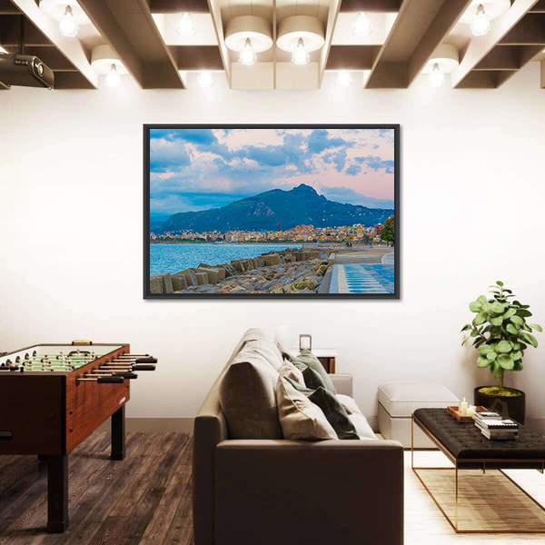 View Of Seaside Of The Sicilian City Canvas Wall Art-3 Horizontal-Gallery Wrap-25" x 16"-Tiaracle
