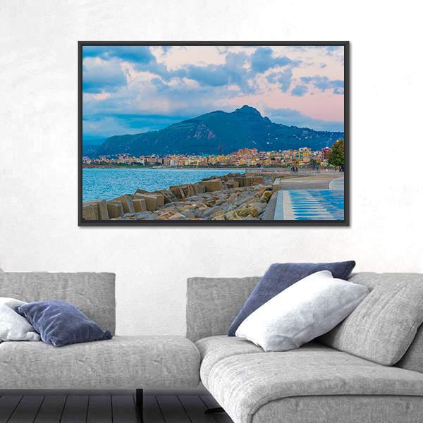 View Of Seaside Of The Sicilian City Canvas Wall Art-3 Horizontal-Gallery Wrap-25" x 16"-Tiaracle