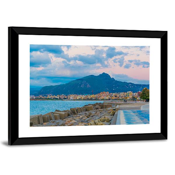 View Of Seaside Of The Sicilian City Canvas Wall Art-3 Horizontal-Gallery Wrap-25" x 16"-Tiaracle
