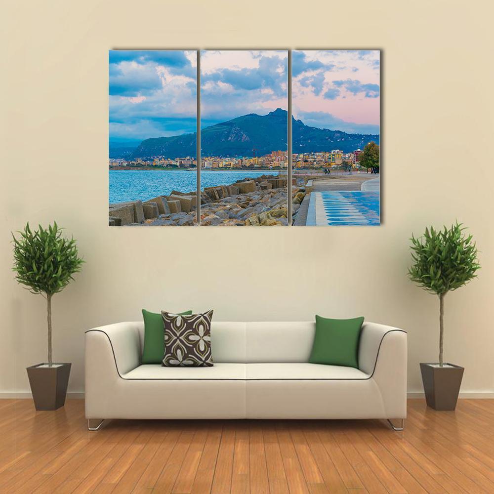 View Of Seaside Of The Sicilian City Canvas Wall Art-3 Horizontal-Gallery Wrap-37" x 24"-Tiaracle