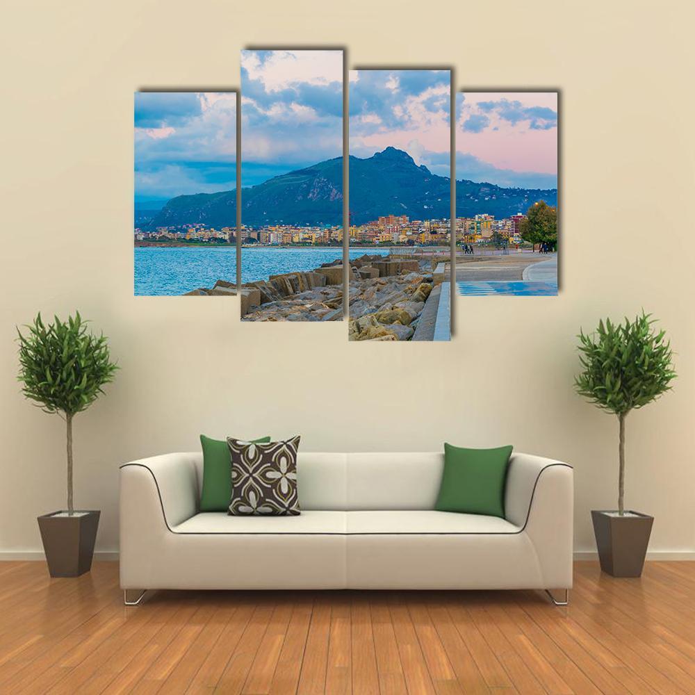 View Of Seaside Of The Sicilian City Canvas Wall Art-4 Pop-Gallery Wrap-50" x 32"-Tiaracle