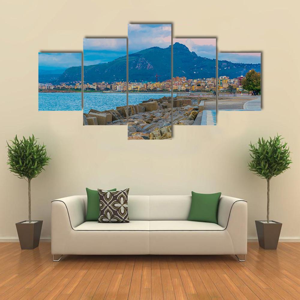 View Of Seaside Of The Sicilian City Canvas Wall Art-5 Star-Gallery Wrap-62" x 32"-Tiaracle