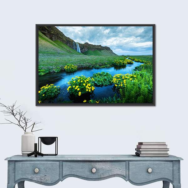 View Of Seljalandsa River Canvas Wall Art-1 Piece-Floating Frame-24" x 16"-Tiaracle