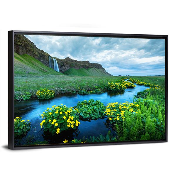 View Of Seljalandsa River Canvas Wall Art-3 Horizontal-Gallery Wrap-25" x 16"-Tiaracle
