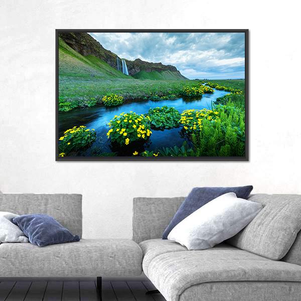 View Of Seljalandsa River Canvas Wall Art-3 Horizontal-Gallery Wrap-25" x 16"-Tiaracle