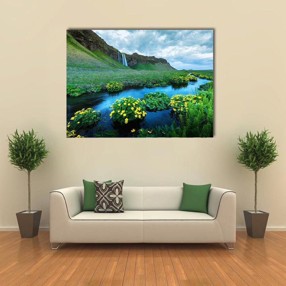 View Of Seljalandsa River Canvas Wall Art-1 Piece-Gallery Wrap-48" x 32"-Tiaracle