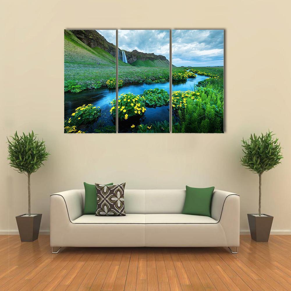 View Of Seljalandsa River Canvas Wall Art-3 Horizontal-Gallery Wrap-37" x 24"-Tiaracle