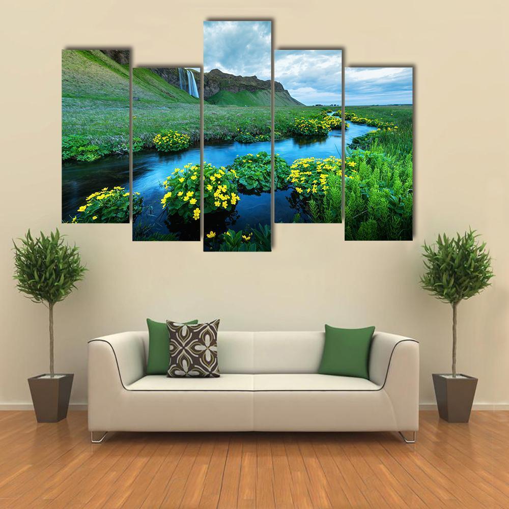 View Of Seljalandsa River Canvas Wall Art-5 Pop-Gallery Wrap-47" x 32"-Tiaracle