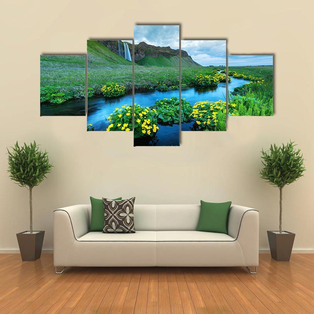 View Of Seljalandsa River Canvas Wall Art-5 Star-Gallery Wrap-62" x 32"-Tiaracle