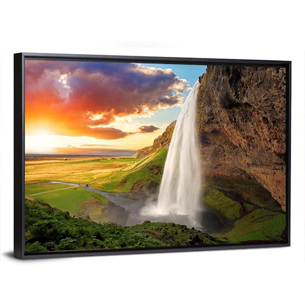 View Of Seljalandsfoss Waterfall In Iceland Canvas Wall Art-3 Horizontal-Gallery Wrap-25" x 16"-Tiaracle