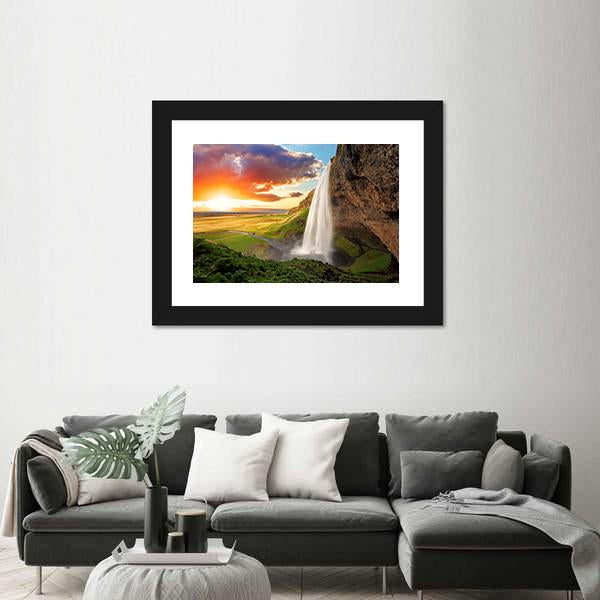 View Of Seljalandsfoss Waterfall In Iceland Canvas Wall Art-3 Horizontal-Gallery Wrap-25" x 16"-Tiaracle