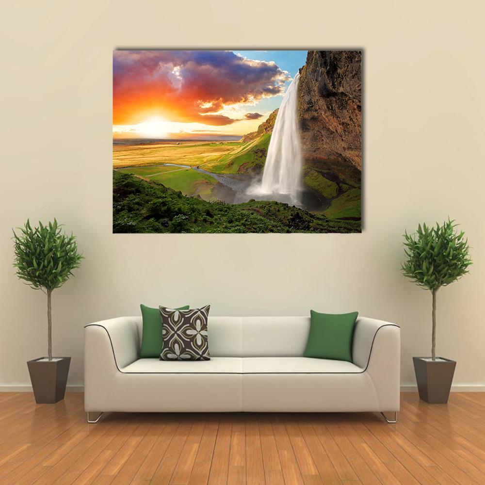 View Of Seljalandsfoss Waterfall In Iceland Canvas Wall Art-1 Piece-Gallery Wrap-48" x 32"-Tiaracle