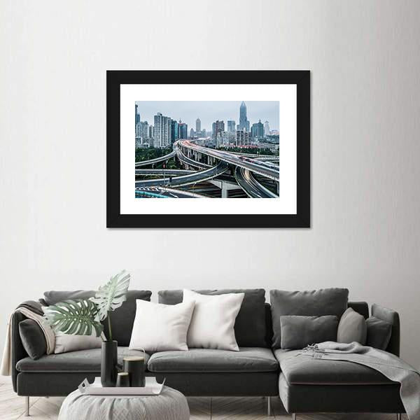 View Of Shanghai Viaduct Night Severe Traffic Congestion Canvas Wall Art-5 Horizontal-Gallery Wrap-22" x 12"-Tiaracle