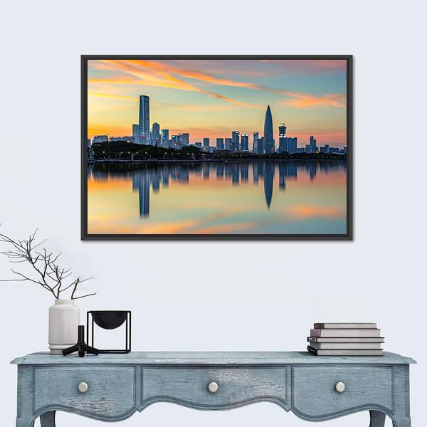 View Of Shenzhen Bay Houhai Canvas Wall Art-1 Piece-Floating Frame-24" x 16"-Tiaracle