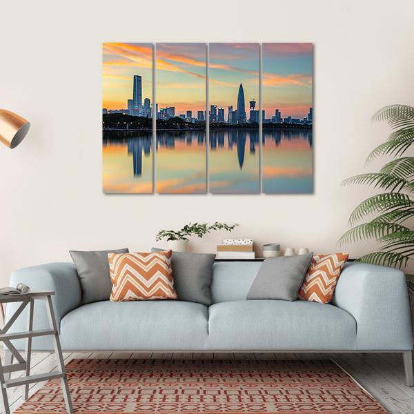 View Of Shenzhen Bay Houhai Canvas Wall Art-4 Horizontal-Gallery Wrap-34" x 24"-Tiaracle