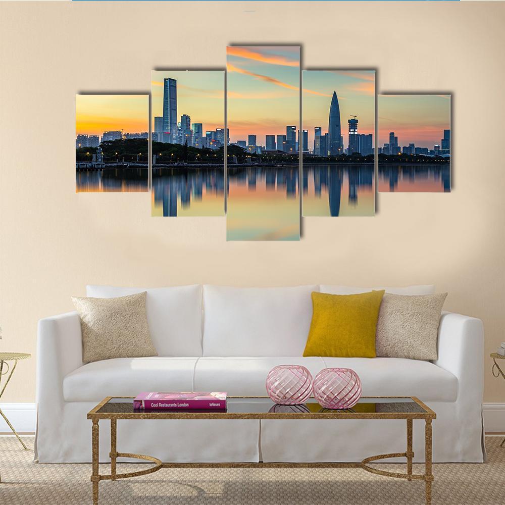 View Of Shenzhen Bay Houhai Canvas Wall Art-5 Star-Gallery Wrap-62" x 32"-Tiaracle