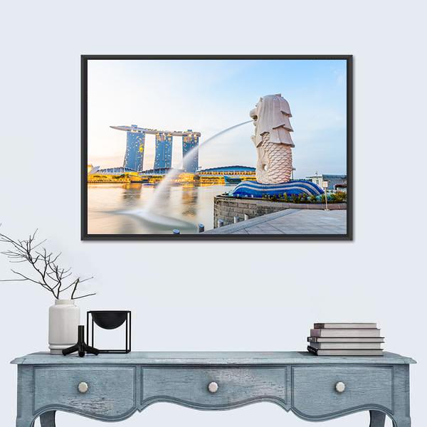 View Of Singapore Skyline Canvas Wall Art-1 Piece-Floating Frame-24" x 16"-Tiaracle