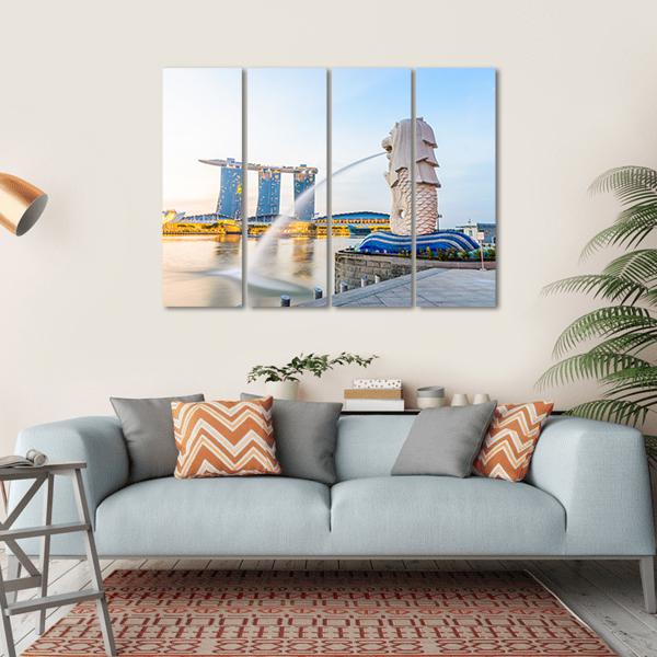 View Of Singapore Skyline Canvas Wall Art-4 Horizontal-Gallery Wrap-34" x 24"-Tiaracle