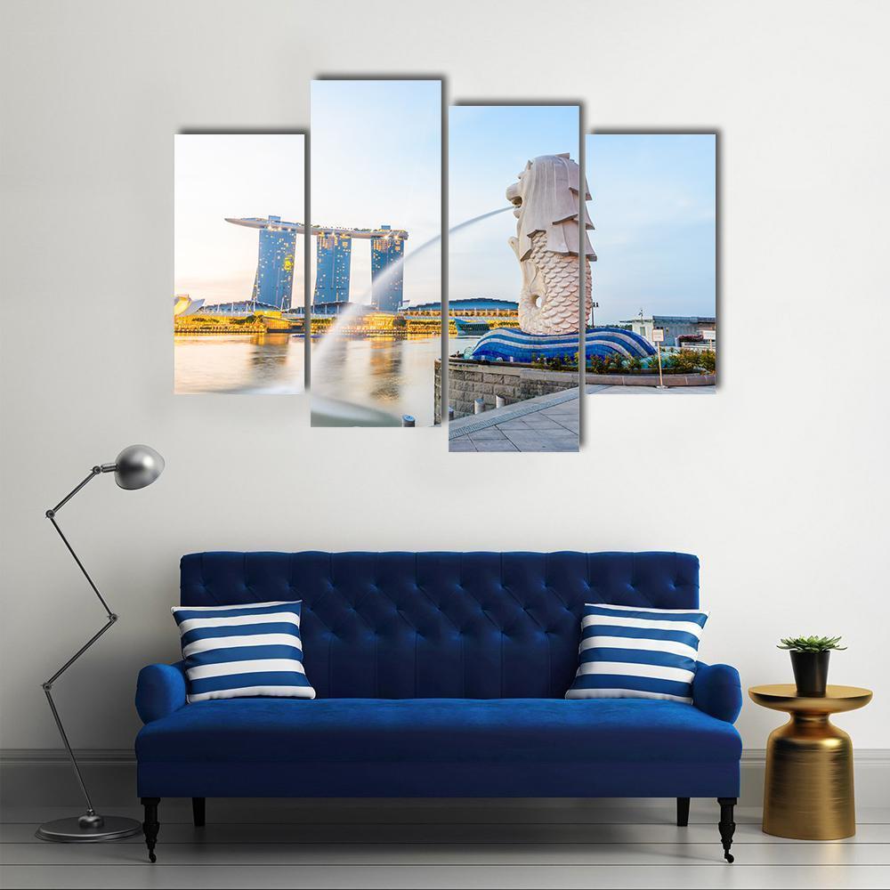 View Of Singapore Skyline Canvas Wall Art-4 Pop-Gallery Wrap-50" x 32"-Tiaracle