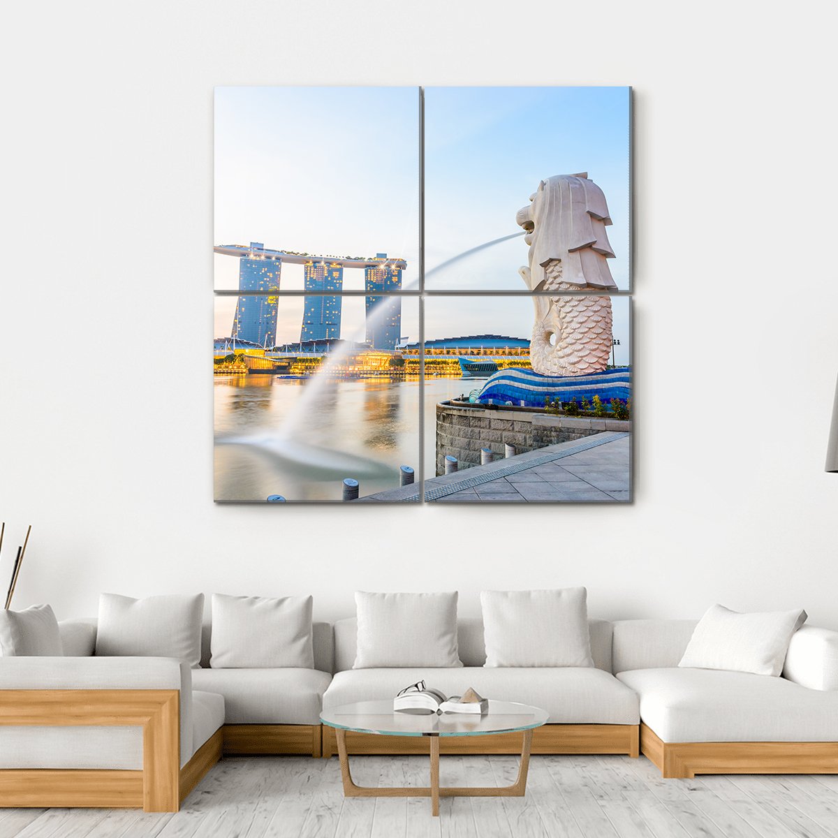 View Of Singapore Skyline Canvas Wall Art-4 Square-Gallery Wrap-17" x 17"-Tiaracle