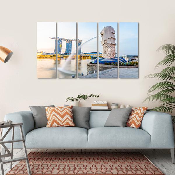 View Of Singapore Skyline Canvas Wall Art-5 Horizontal-Gallery Wrap-22" x 12"-Tiaracle