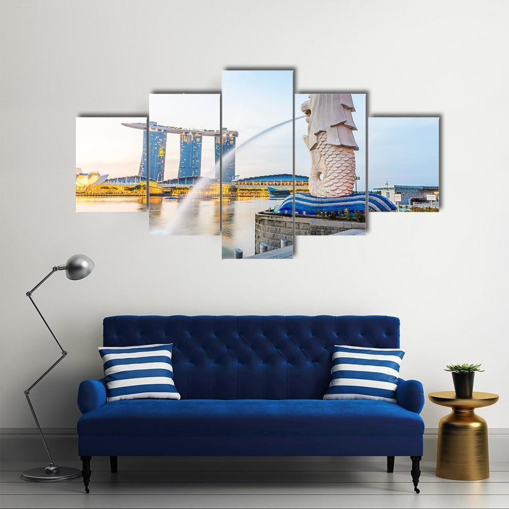 View Of Singapore Skyline Canvas Wall Art-5 Star-Gallery Wrap-62" x 32"-Tiaracle