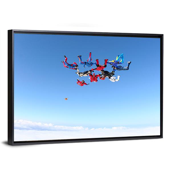 View Of Skydivers Under Blue Sky Canvas Wall Art-3 Horizontal-Gallery Wrap-25" x 16"-Tiaracle