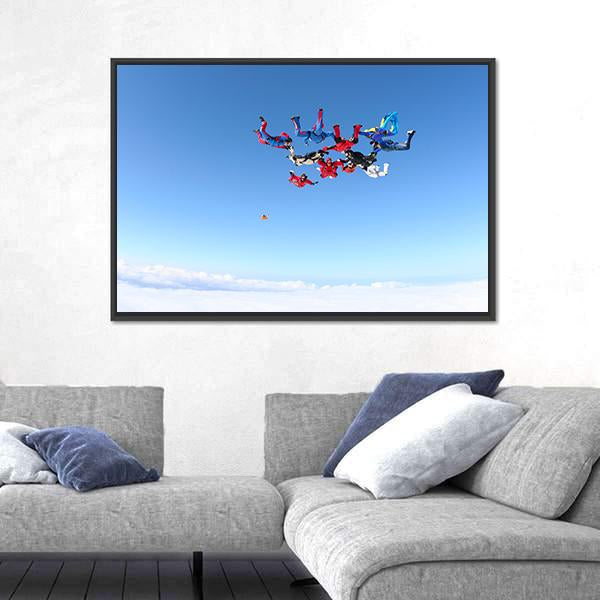 View Of Skydivers Under Blue Sky Canvas Wall Art-3 Horizontal-Gallery Wrap-25" x 16"-Tiaracle