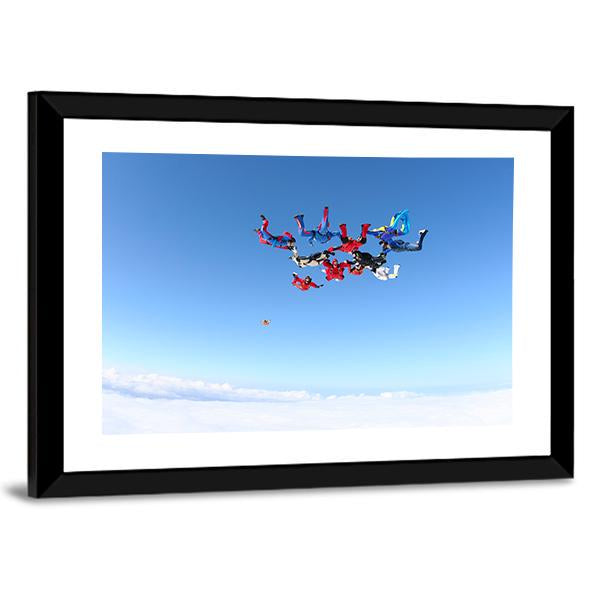 View Of Skydivers Under Blue Sky Canvas Wall Art-3 Horizontal-Gallery Wrap-25" x 16"-Tiaracle